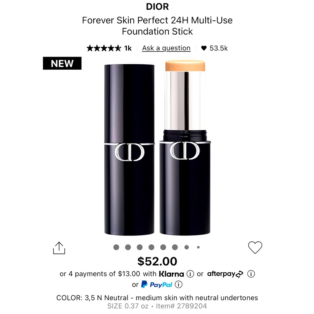 Dior Forever Skin Perfect 24hr multi-use foundation stick in 3.5 neutral is NWT